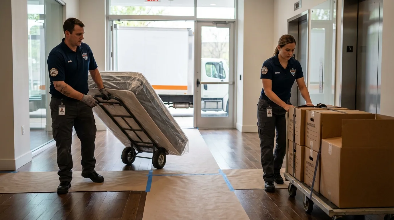Professional apartment movers loading elevator in Eldorado, IL