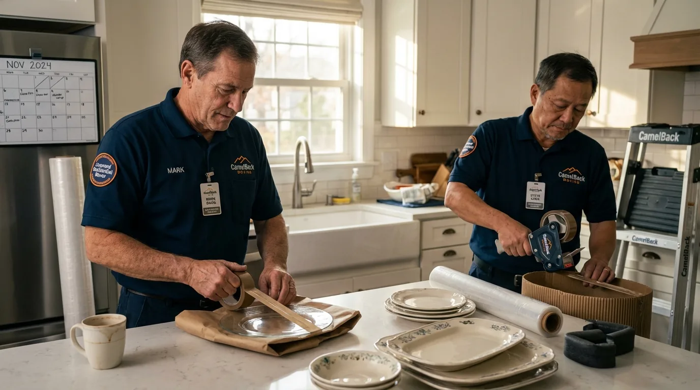 Professional crew packing kitchen dishware in Eldorado, IL